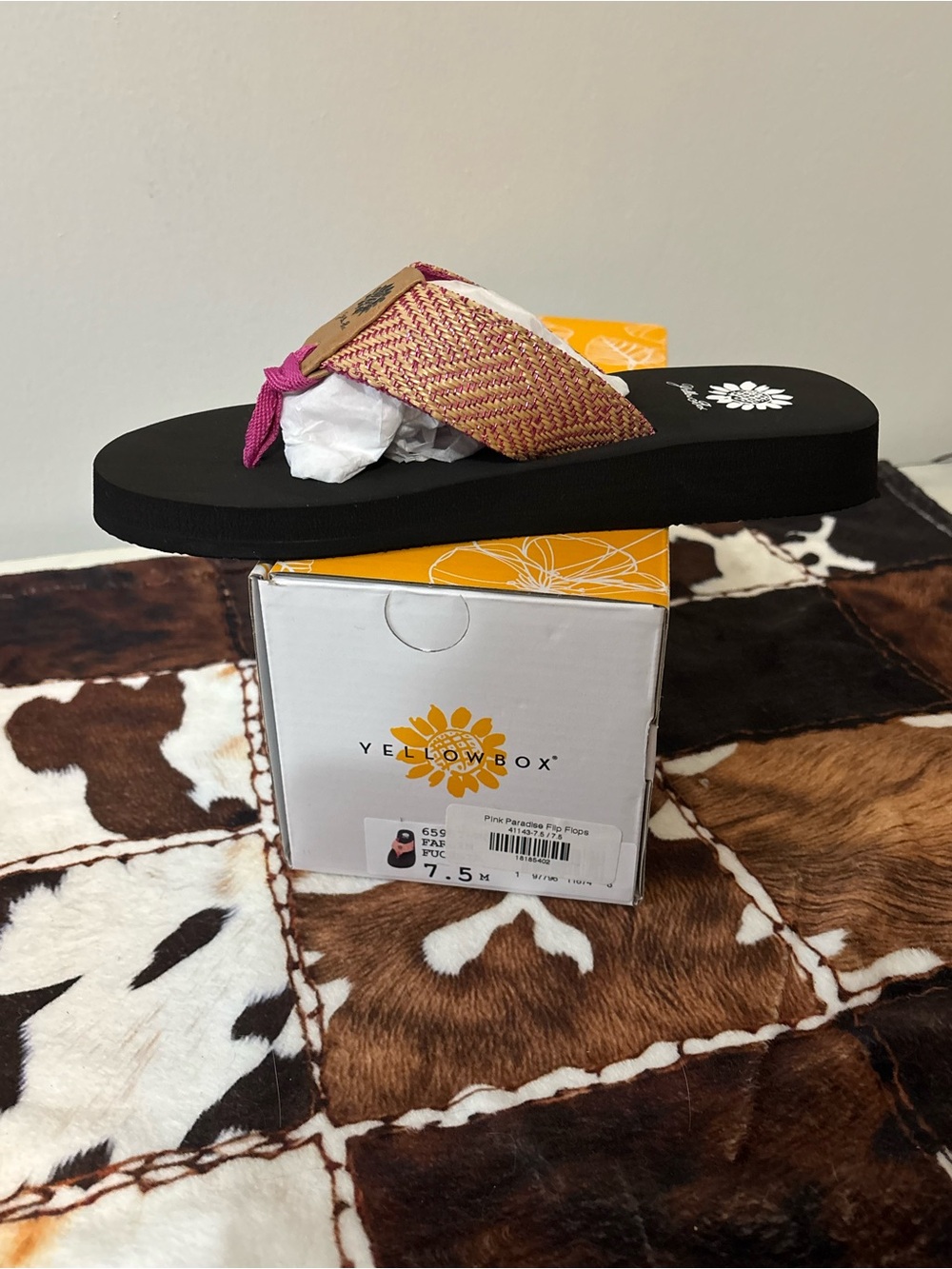 Yellow Box Pink and Tan Woven Flip Flop Sandals